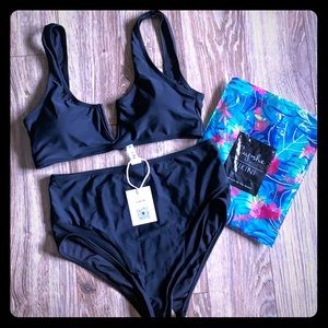 Black high waisted bathing suit.